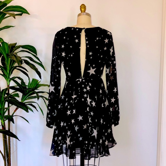 Star Print Chiffon L/S Mini Dress - Picture 2 of 2